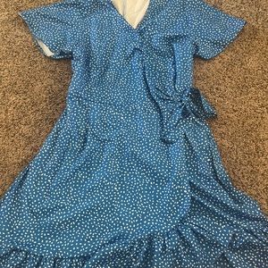 Blue wrap front dress